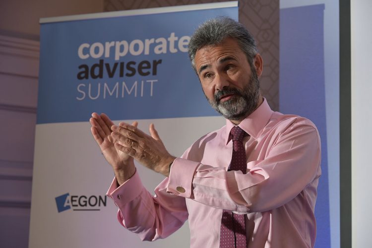 John Ralfe, John Ralfe Consulting, [pictured] debates Con Keating, Head of Research, Brighton Rock Group [not shown], debate at a two day summit hosted by Corporate Adviser at Pennyhill Park, Bagshot.  Photo by Michael Walter/Troika