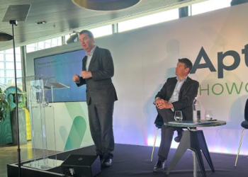 Guy Opperman speaks at an Aptia event